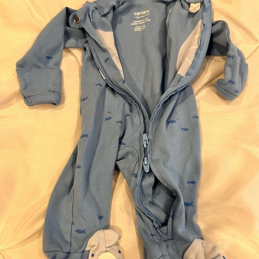 Carter's Blue Shark Footed Onesie size NB